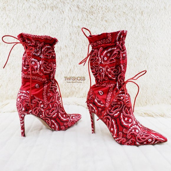 Drawstring 4" Stiletto High Heel Mid Calf Boots 8.5 LAST ONE - Picture 7 of 11